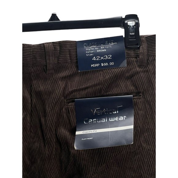 Vertical Sport Mens Brown Corduroy Flat Front Classic Fit Pants Sz 42x32 Retro - Picture 15 of 16